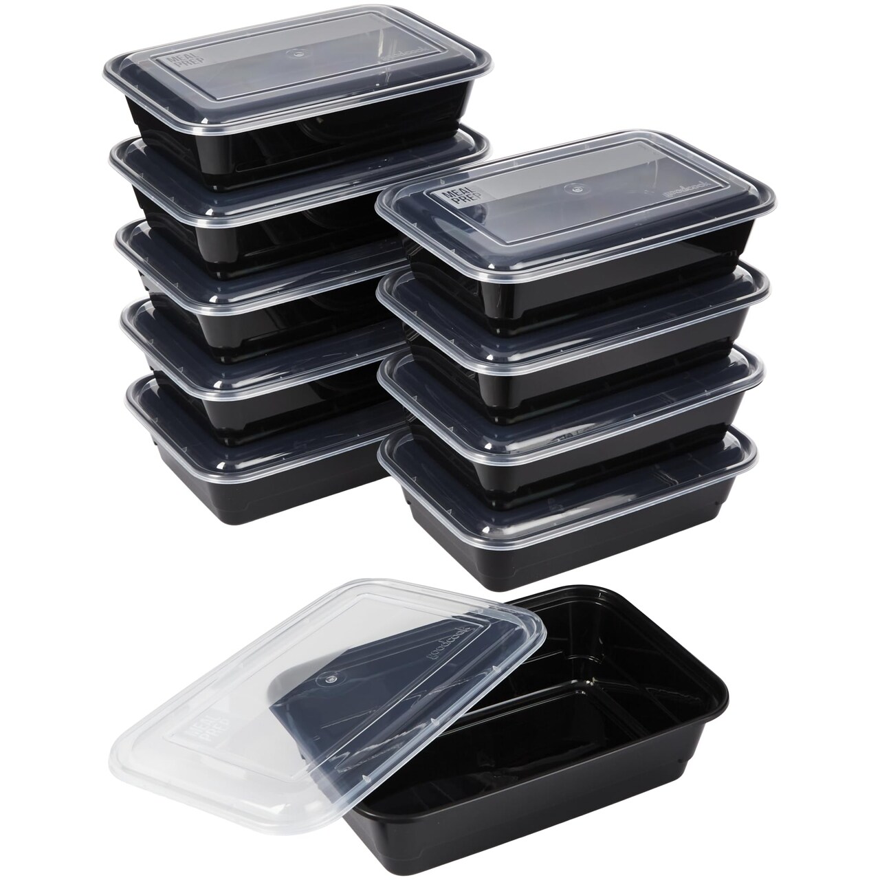 Meal Prep Containers, Single Compartment 10-Pack, BPA-Free Reusable Food Storage, Black, Microwave & Freezer Safe, Stackable Meal Prep Containers for Lunches and Snacks